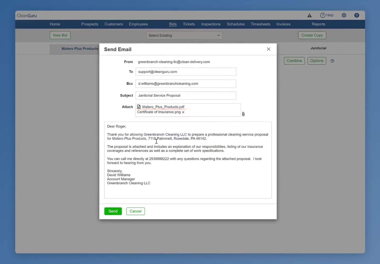 The green Send button is located at the bottom left of the window.