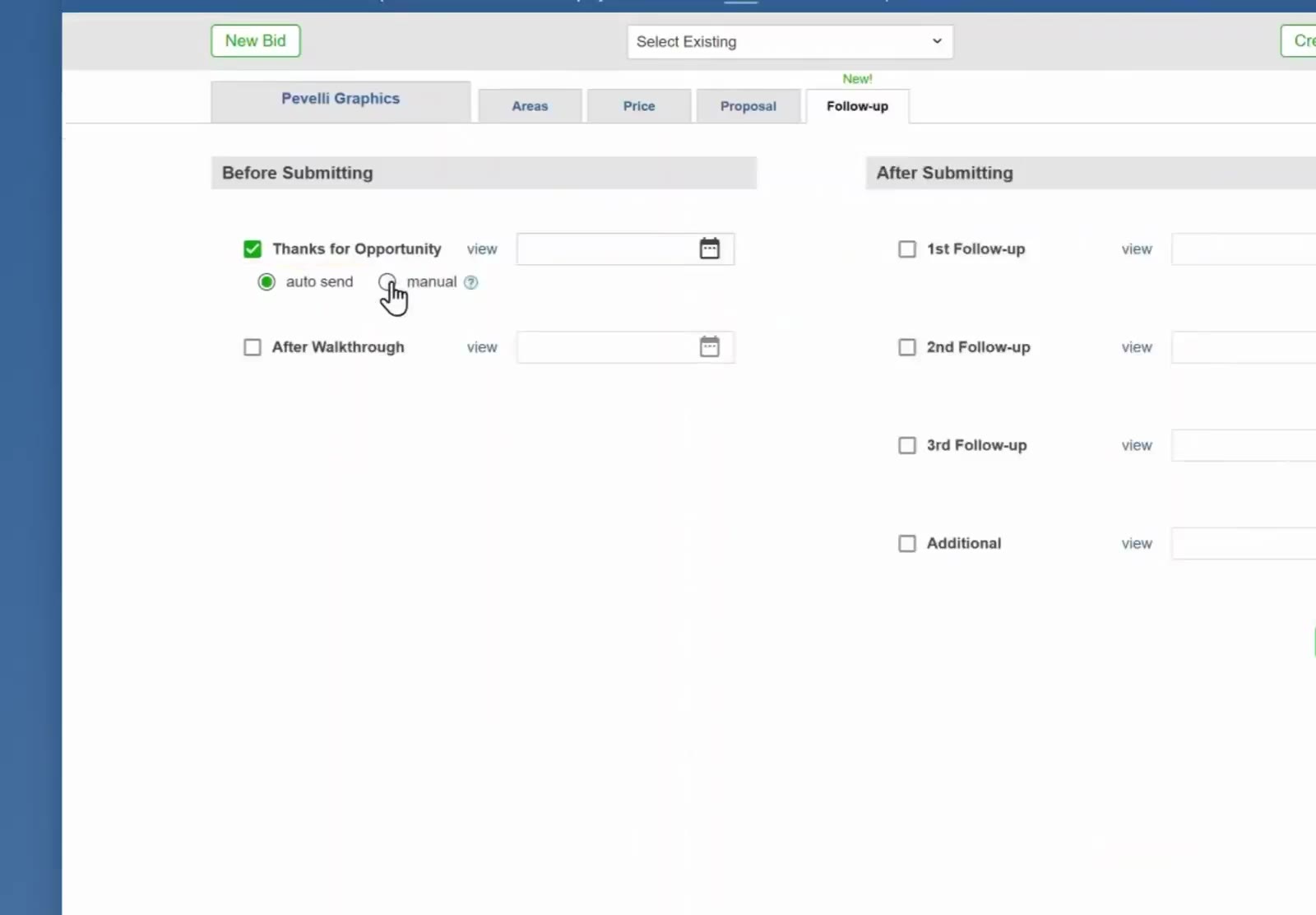 Checking a follow-up brings up the auto send and manual choice.
