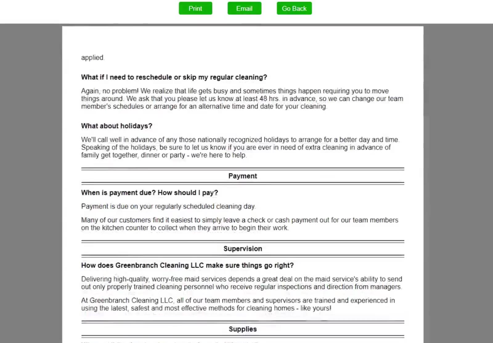 Your policies go into the proposal in full, so the customer can read them before signing.
