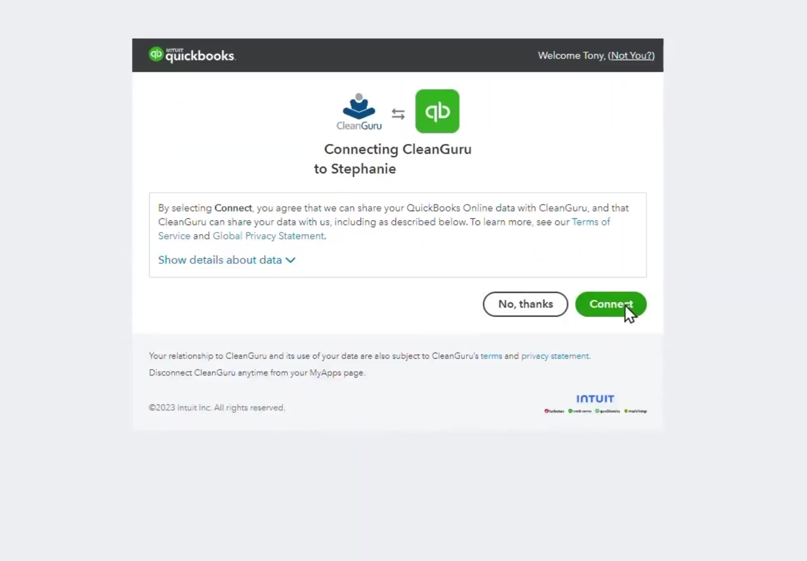 Intuit asks you to approve the data sharing before the link is made.