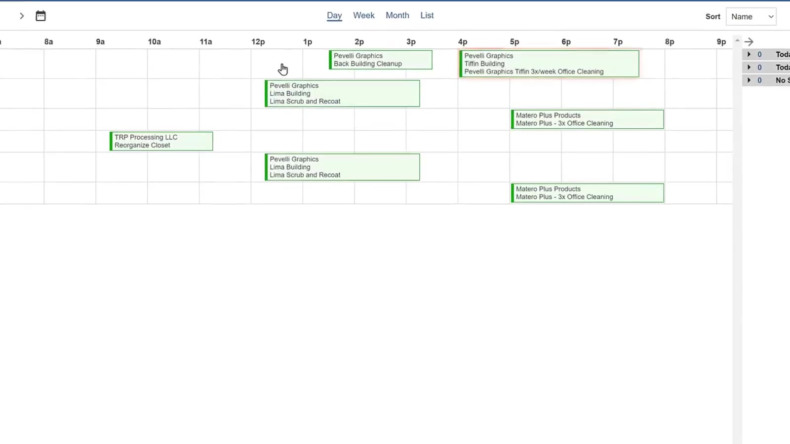 The recurring tickets now sit on the schedule under the assigned employee.