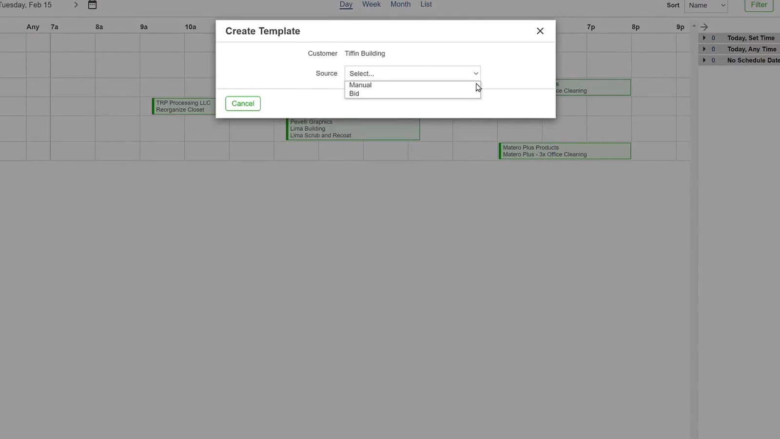 Customer lists the buildings under each customer, with Source underneath.