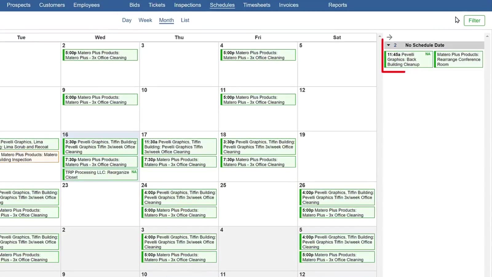 No Schedule Date, down the right of the calendar. The first card has a time but no day.
