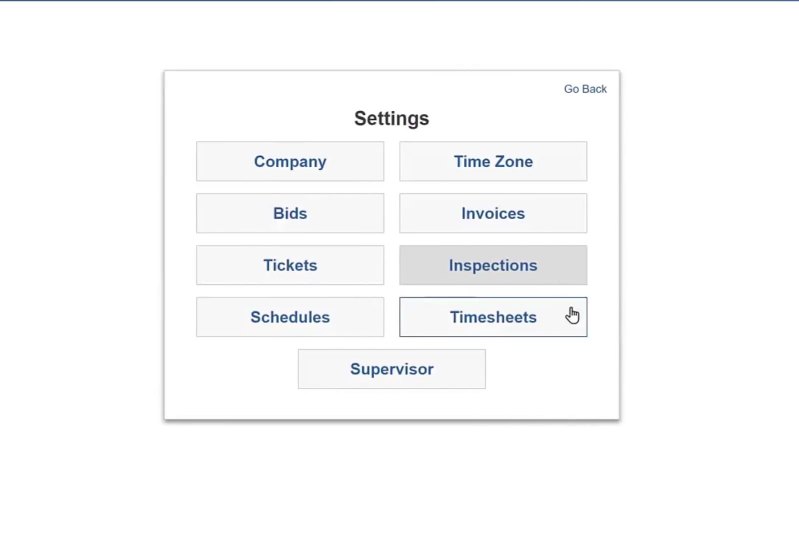 Open Settings from the gear icon and choose Timesheets.