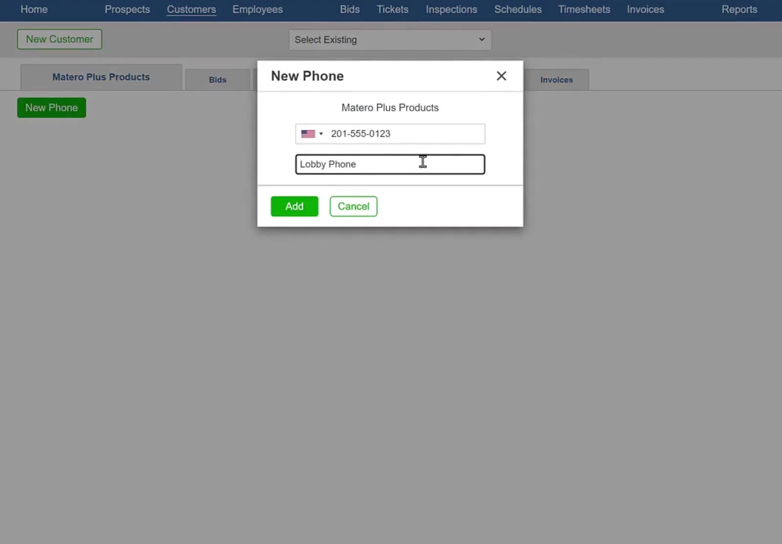 Enter the phone number and an optional note identifying the device at the customer site.
