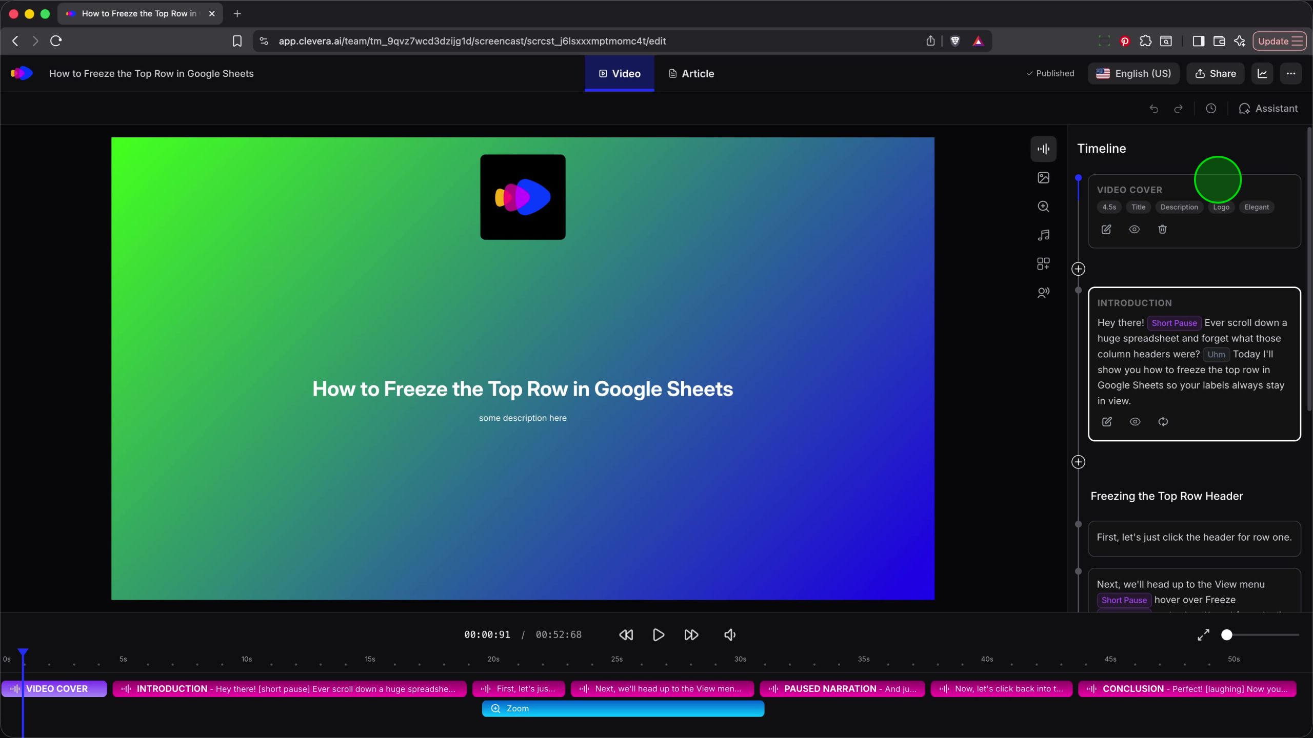 Final video cover on the timeline