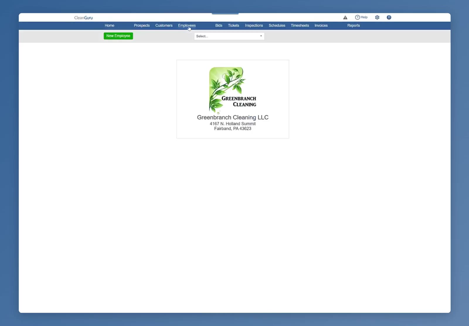 The green New Employee button sits at the top left of the Employees screen.