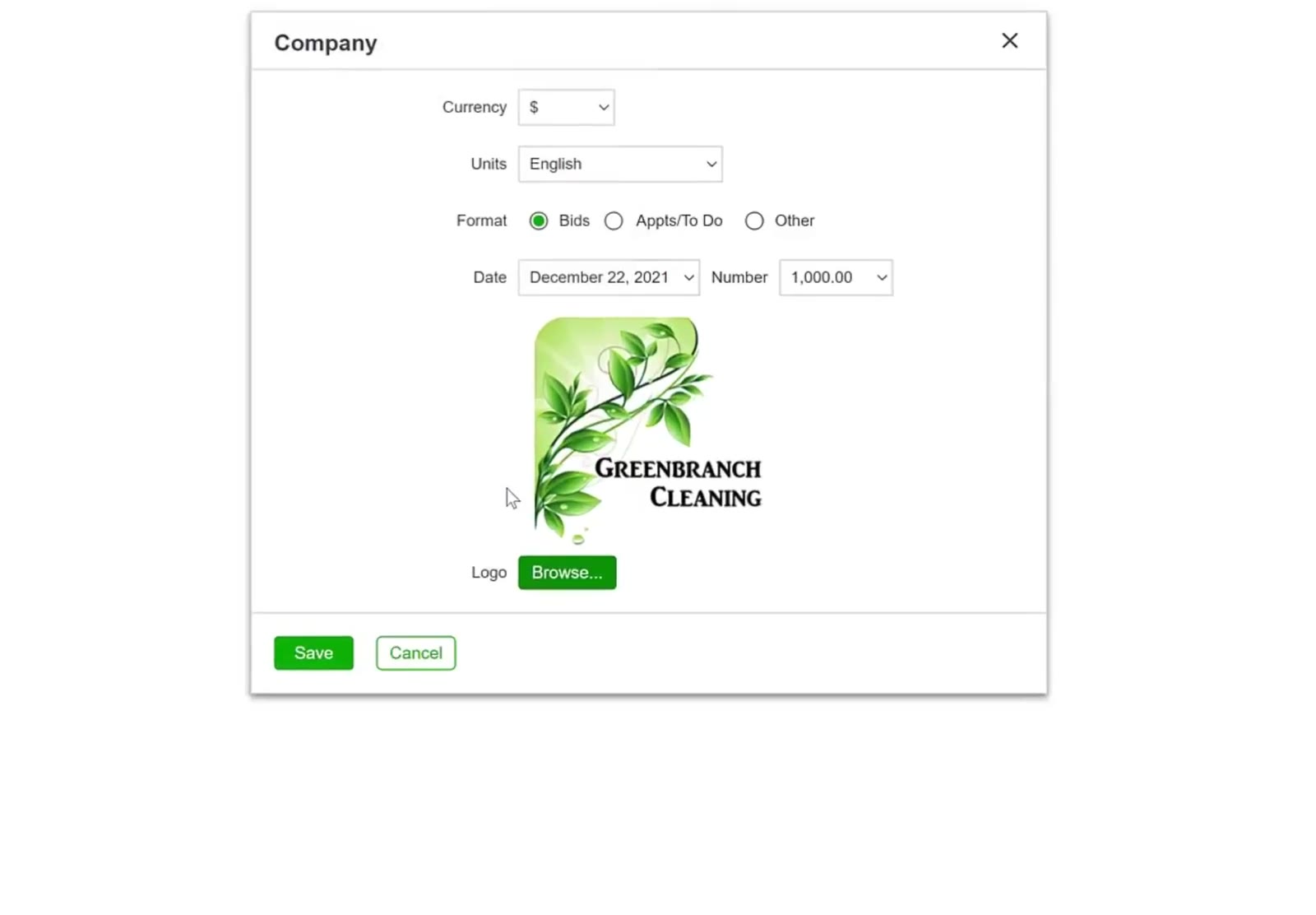 Review the logo preview in the Company dialog to ensure the correct image has been uploaded.