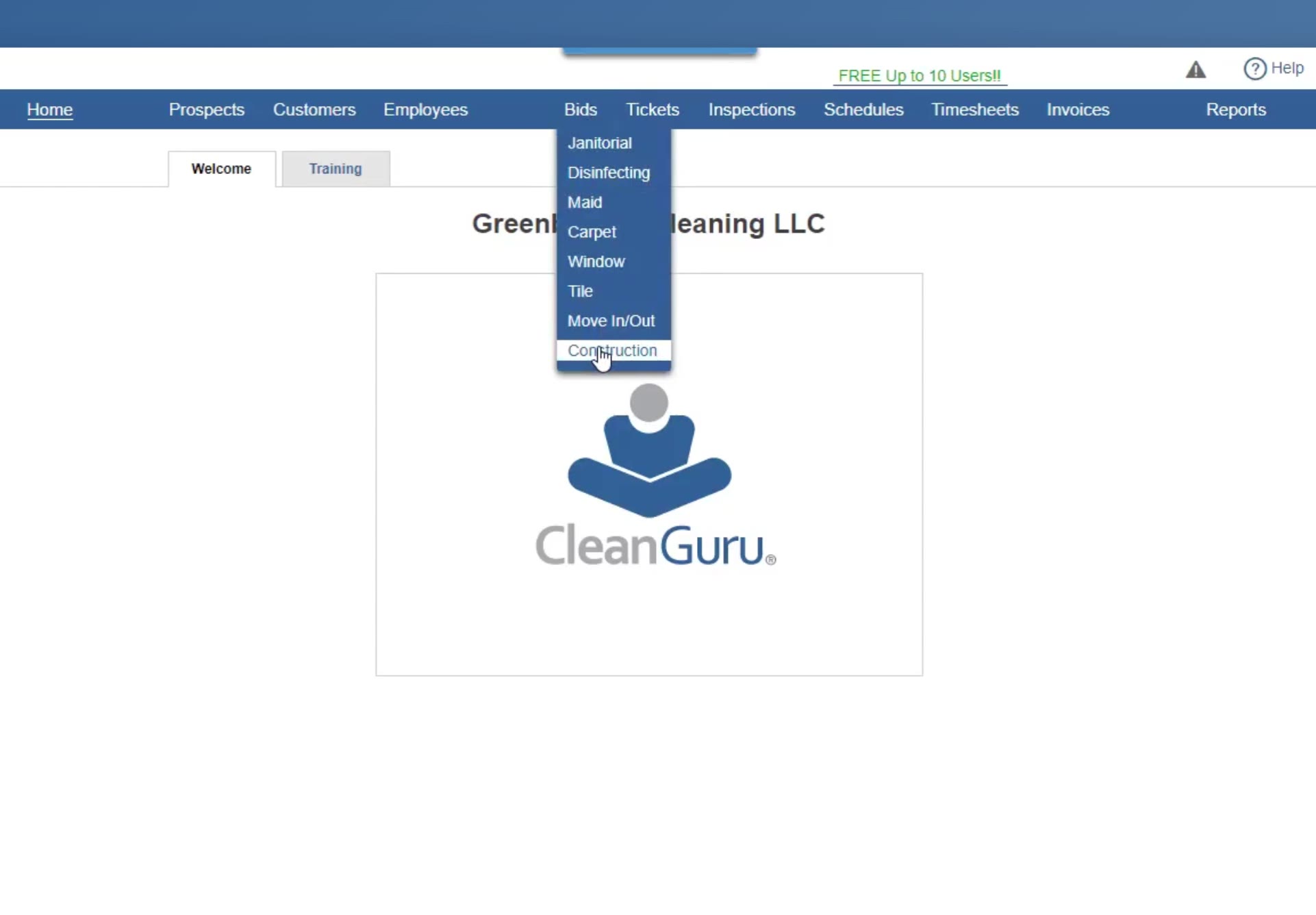 Hover Bids in the top navigation bar and choose Construction.