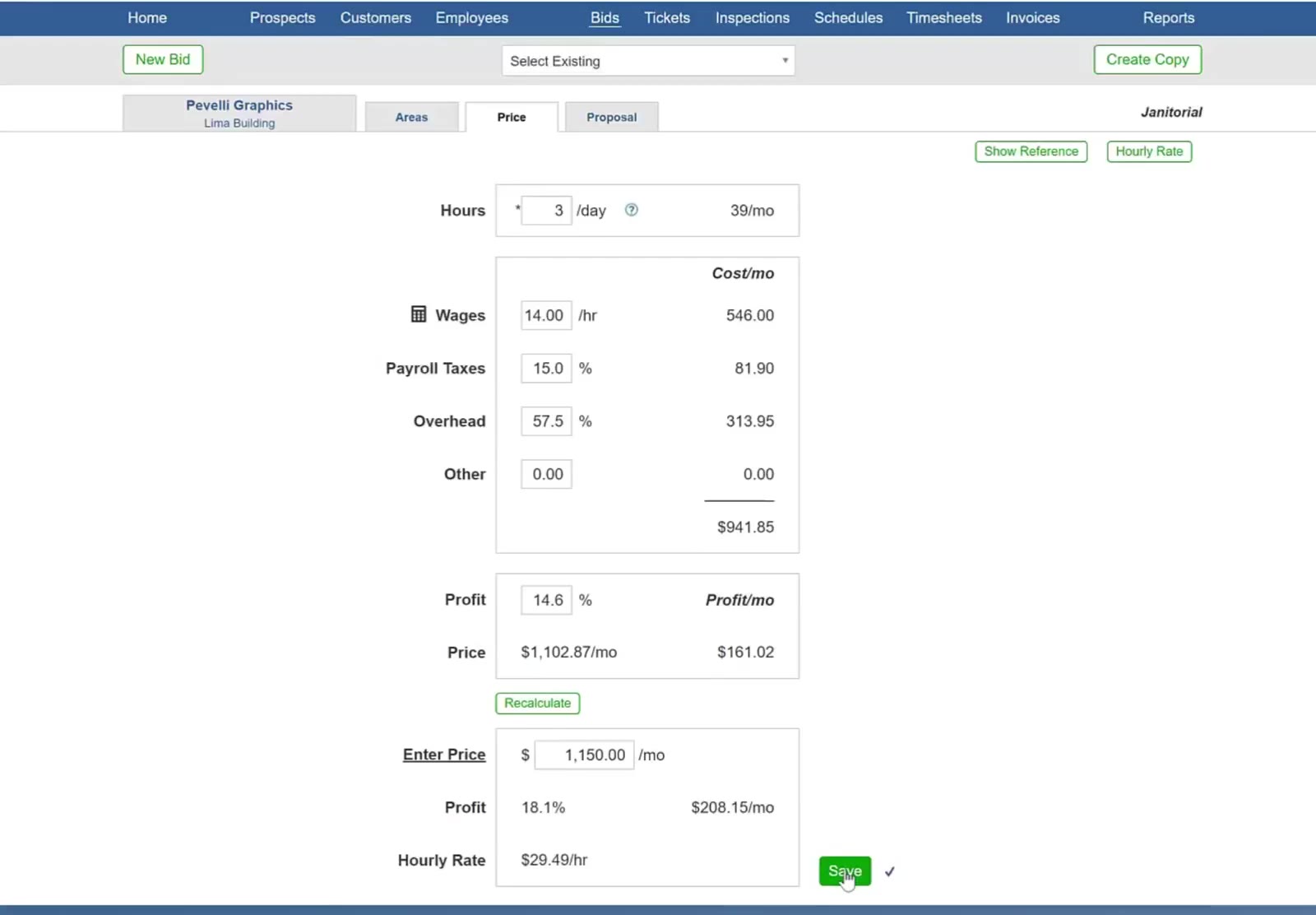 The Proposal tab sits next to Price along the top of the bid.