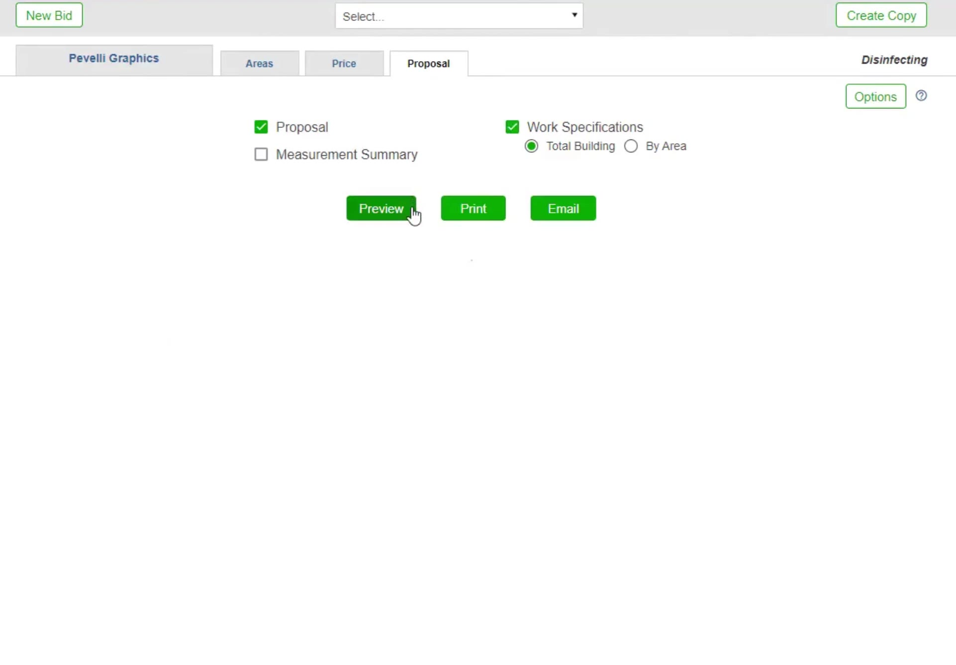 The Proposal tab: tick the documents you want, with Combine and Options at the top right.