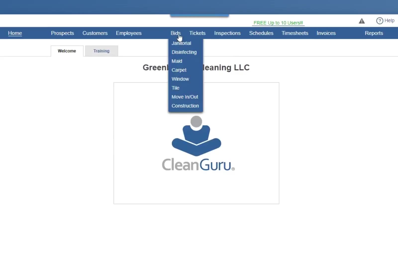 Hover Bids in the top navigation bar and choose Disinfecting.