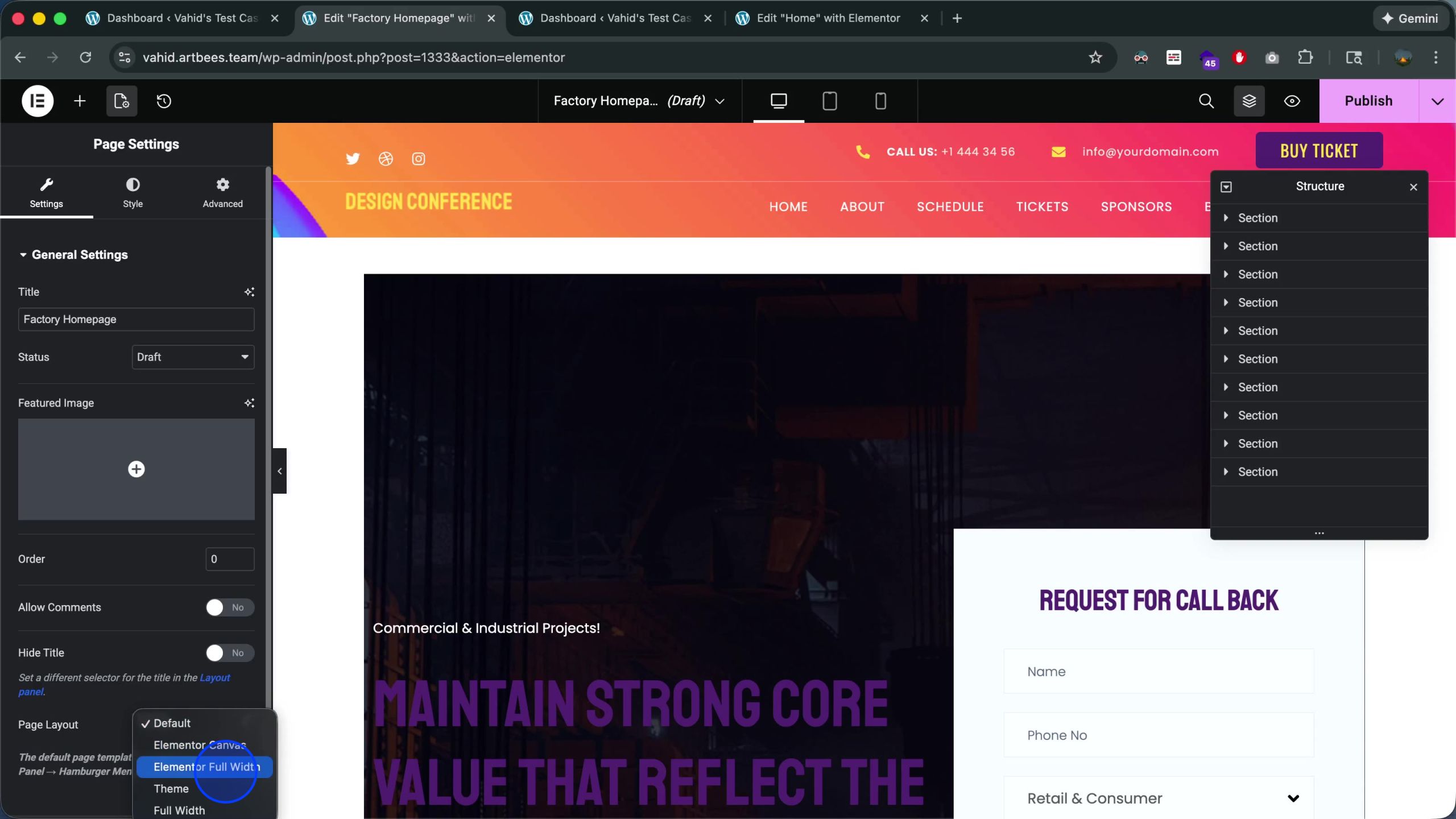 Changing the Elementor Page Layout to Full Width