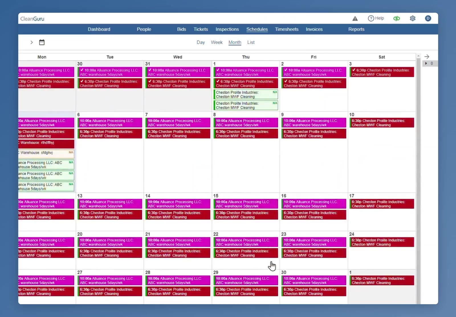 Month View opens the full calendar of scheduled jobs.