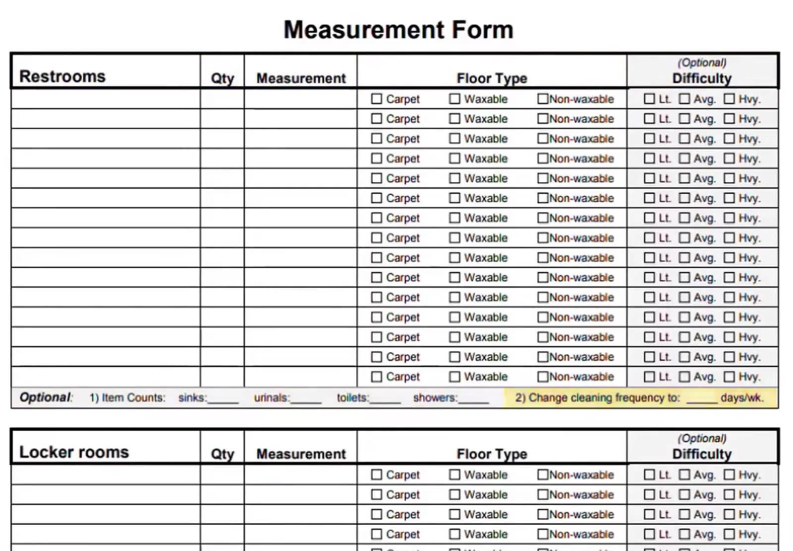 An area cleaned on its own schedule gets its own frequency.
