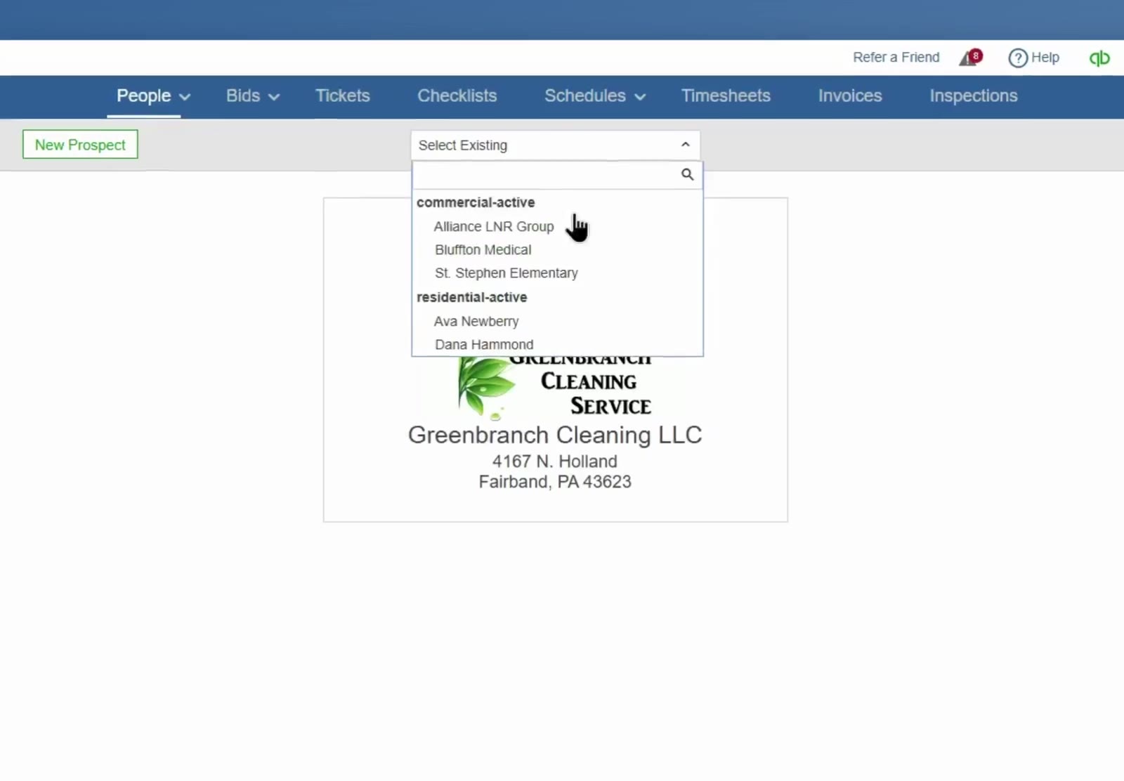 Choose a company name from the Select Existing menu.