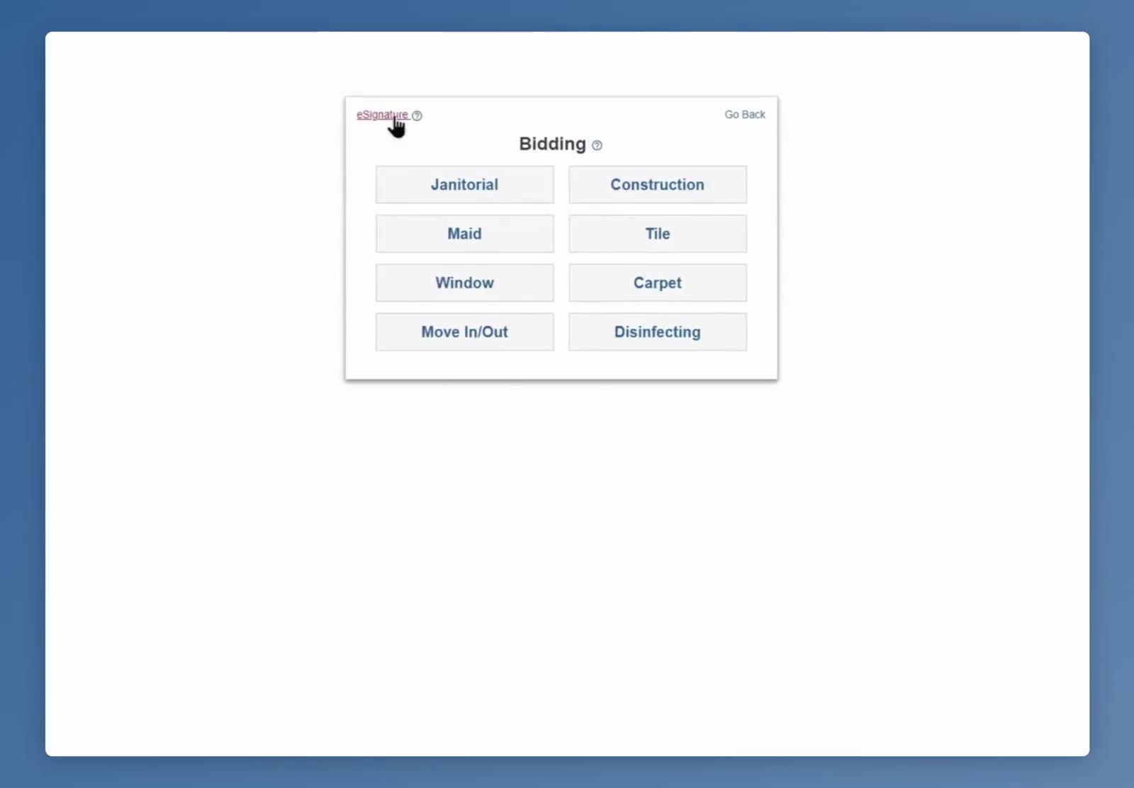 The eSignature link is in the top left of the Bidding screen.