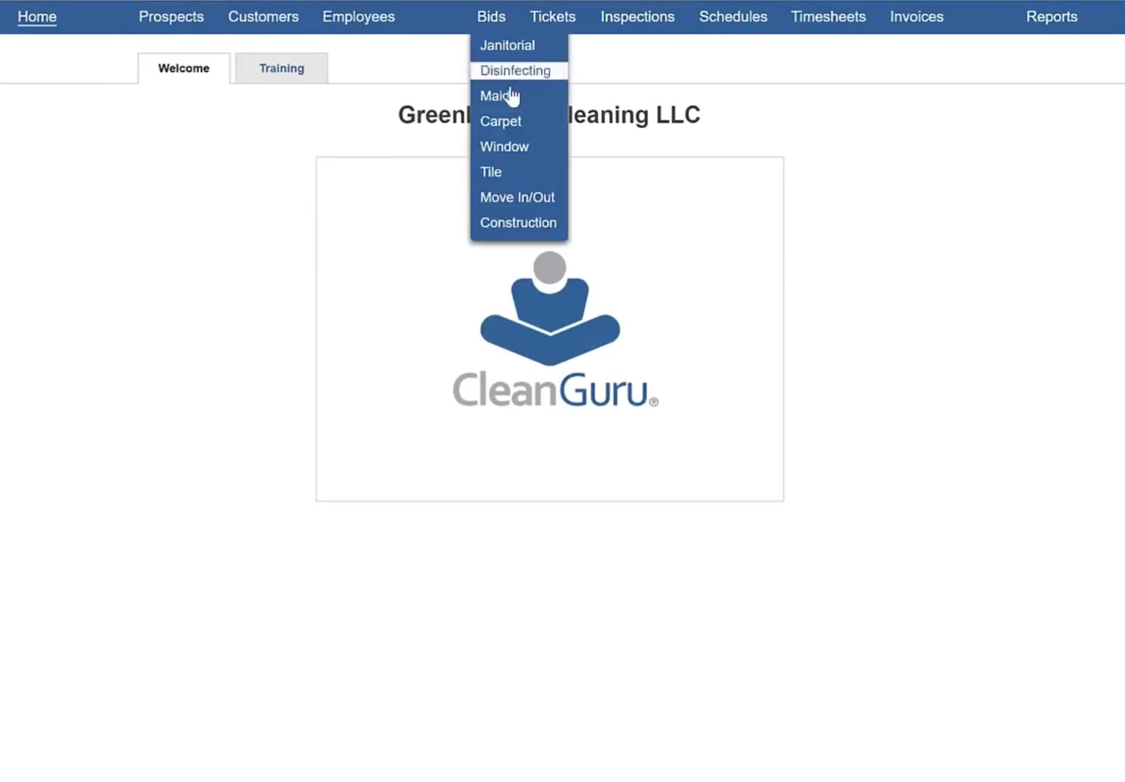 The Bids menu lists every module you can bid.
