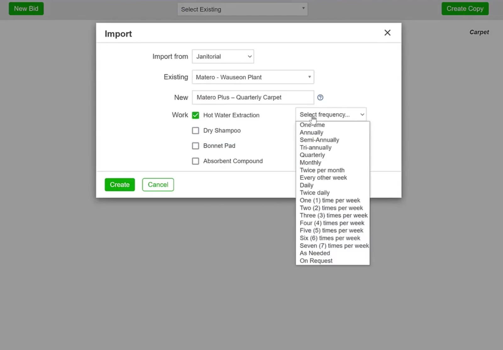 Ticking the work brings up a frequency dropdown beside it.