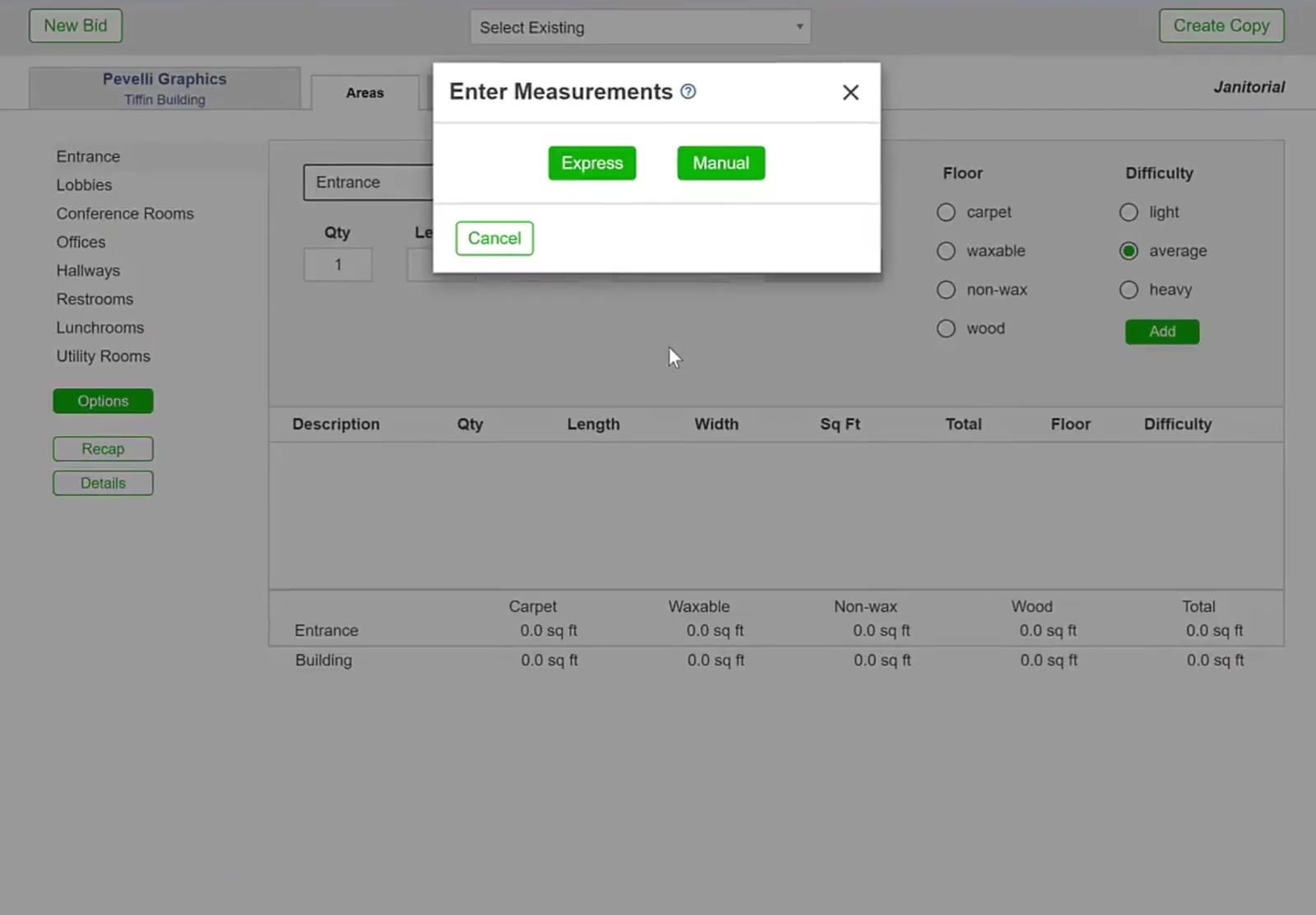 The Enter Measurements box offers Express or Manual.