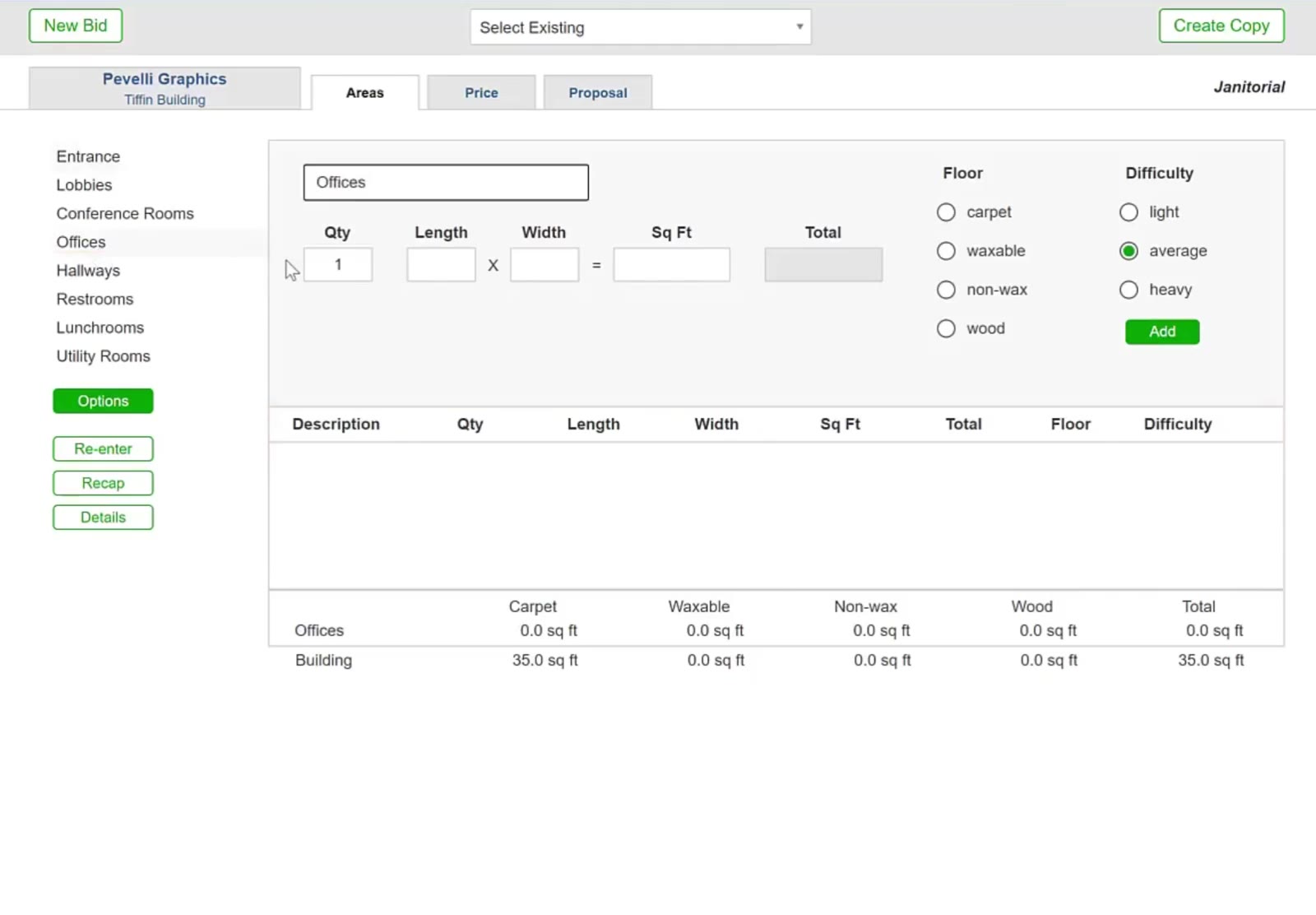 Clicking the next name on the left clears the form for that area.