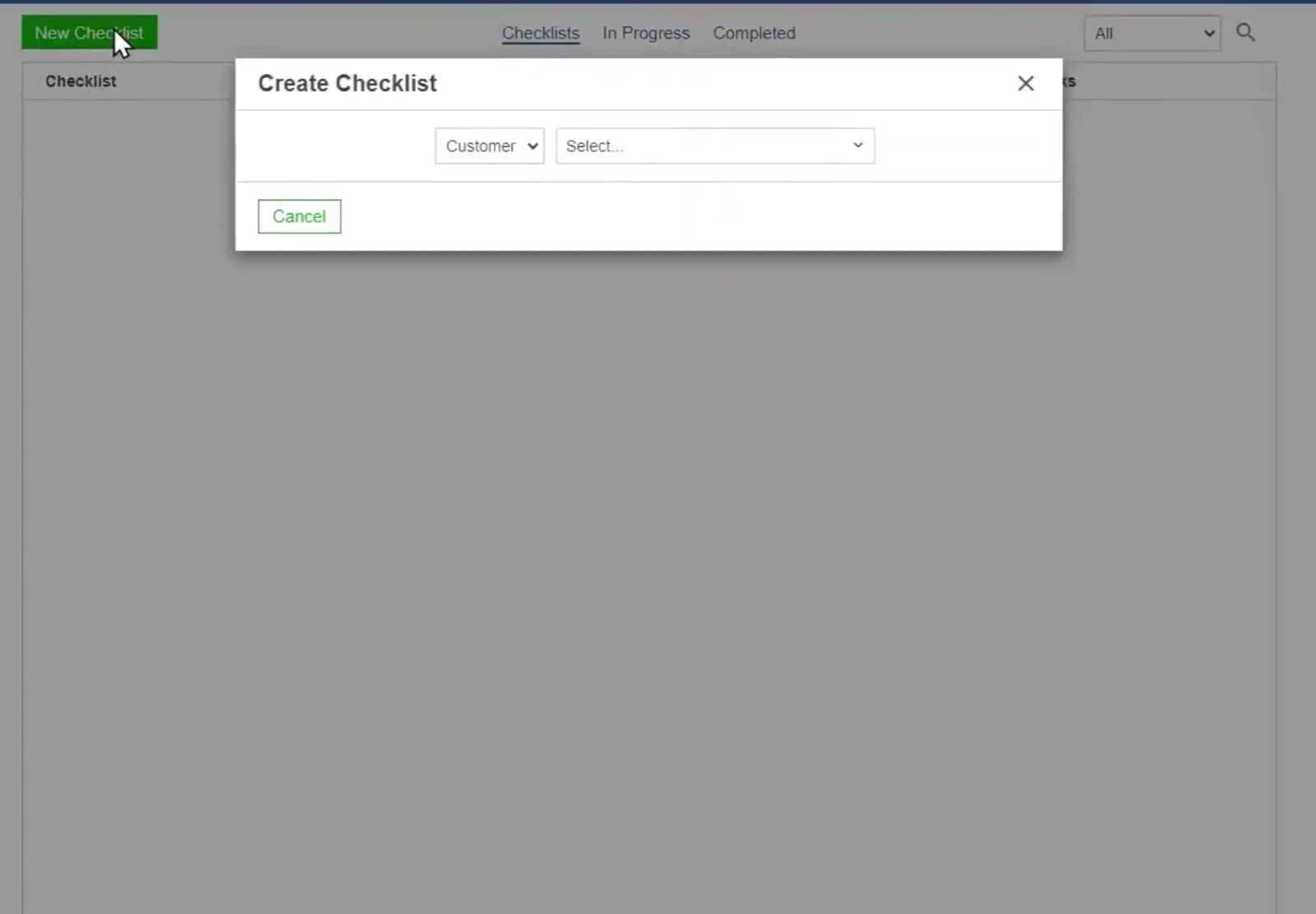 The Create Checklist box starts with the customer.