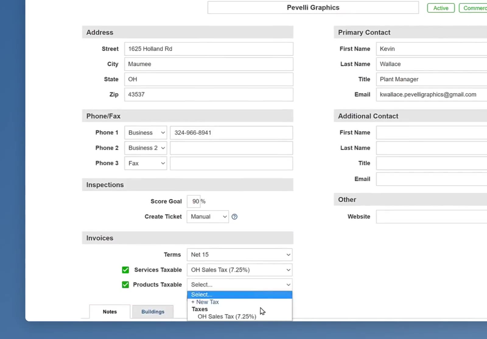 Products Taxable has its own dropdown, with + New Tax available there too.