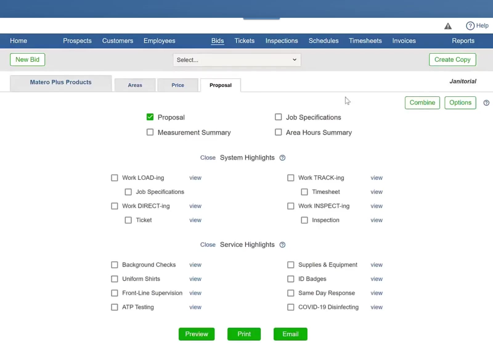 Combine sits at the top right of the Proposal tab.