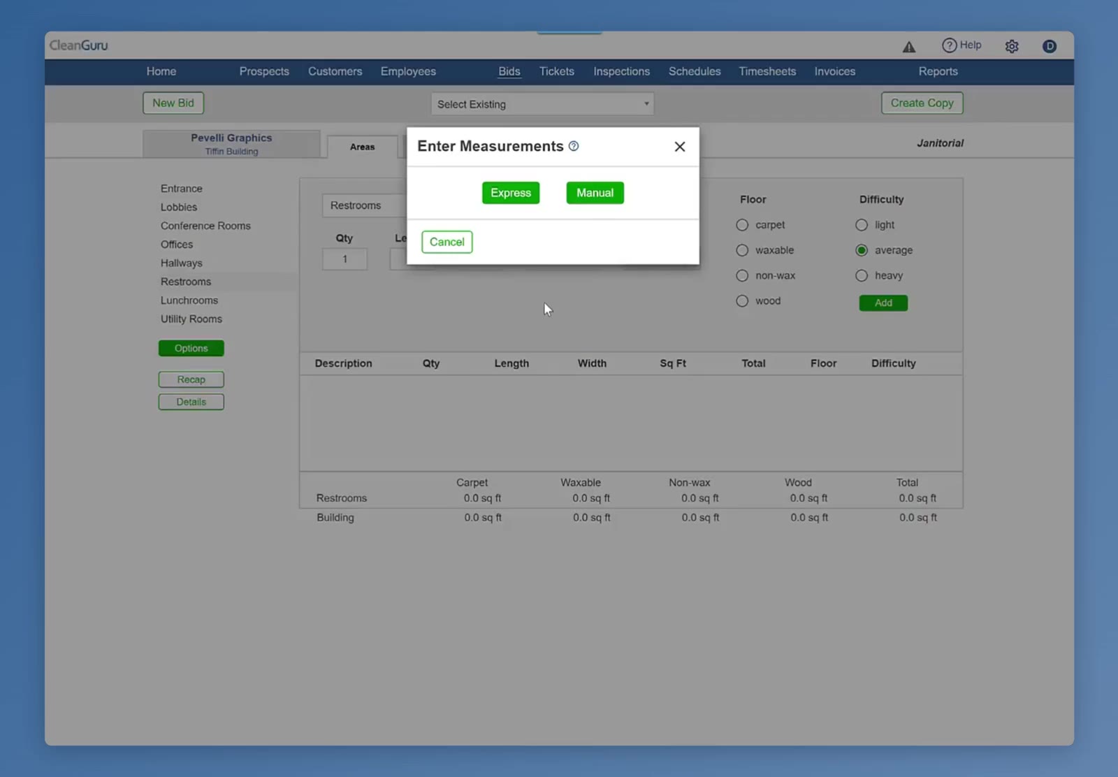 The Enter Measurements box offers Express or Manual.