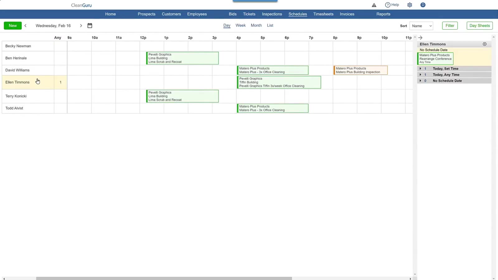 The cleaner's row highlights as you work along the timeline.