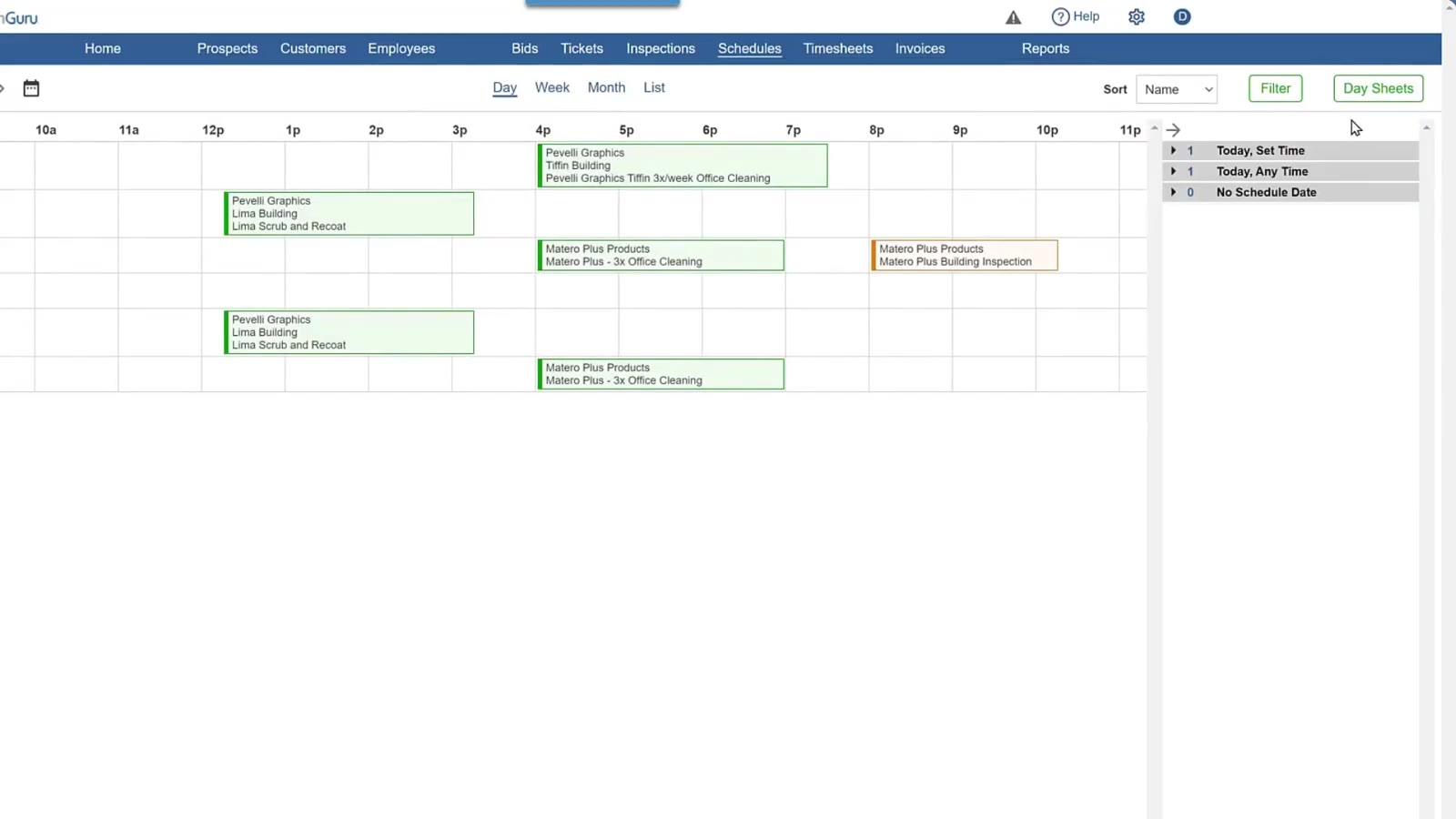 The side panel displays categories that expand to reveal unassigned tickets and inspections.