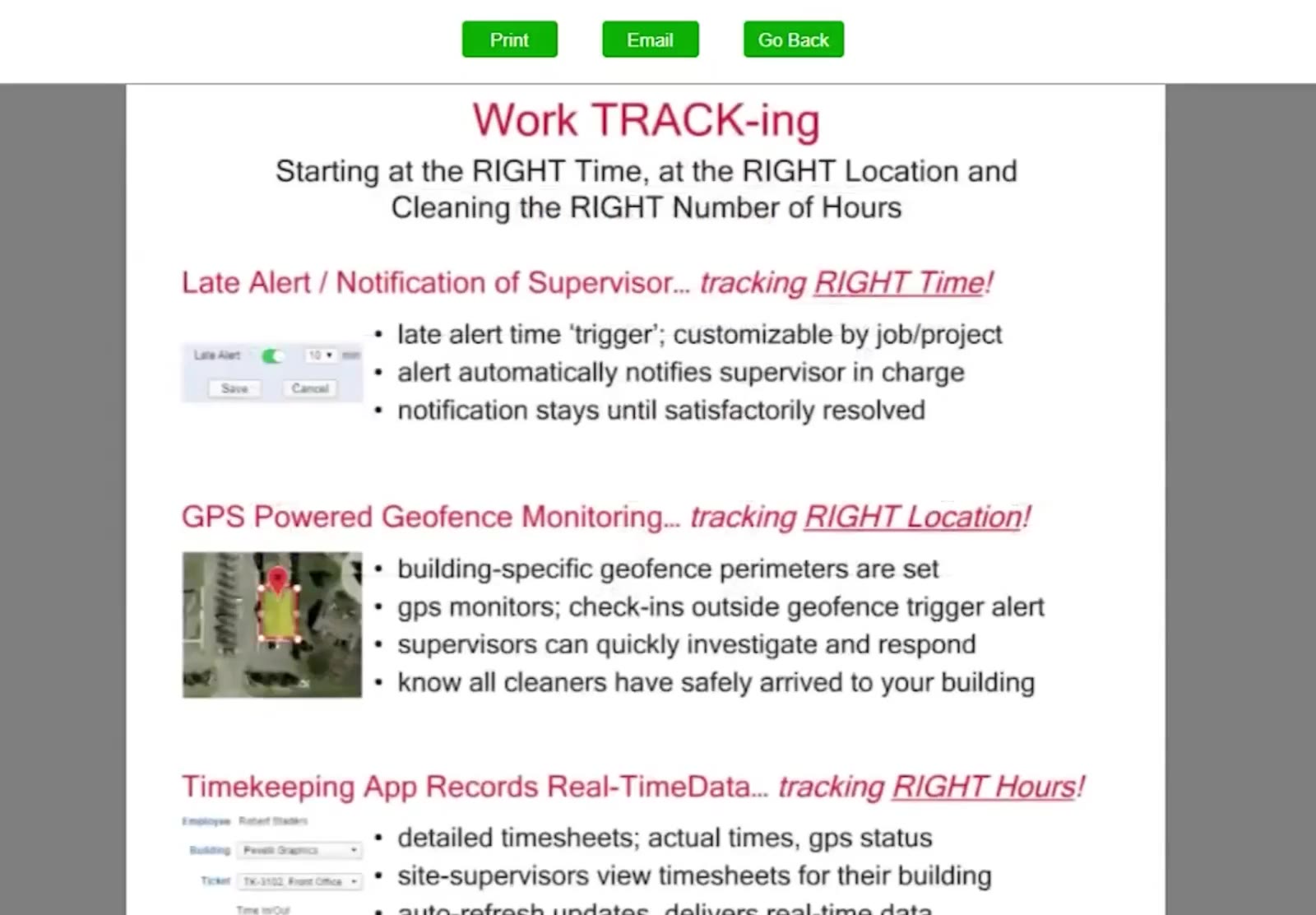A System Highlights page as it appears in the proposal — this one is Work TRACK-ing.