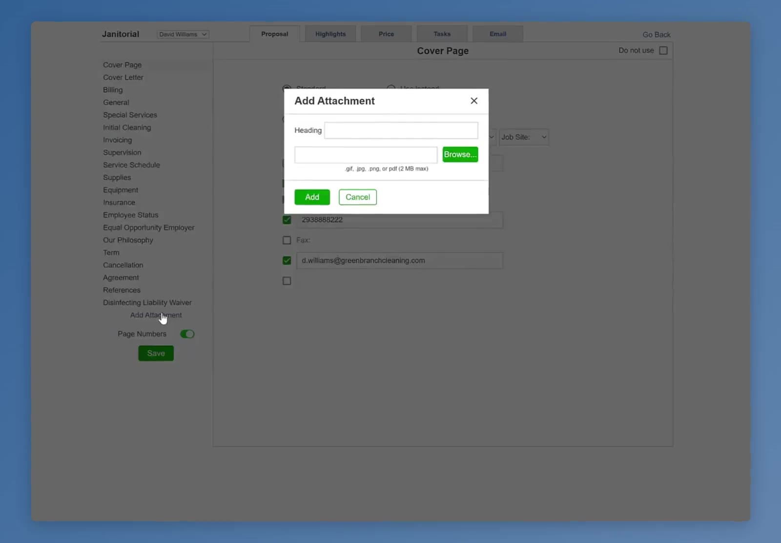 The Add Attachment link is located at the bottom of the left sidebar.