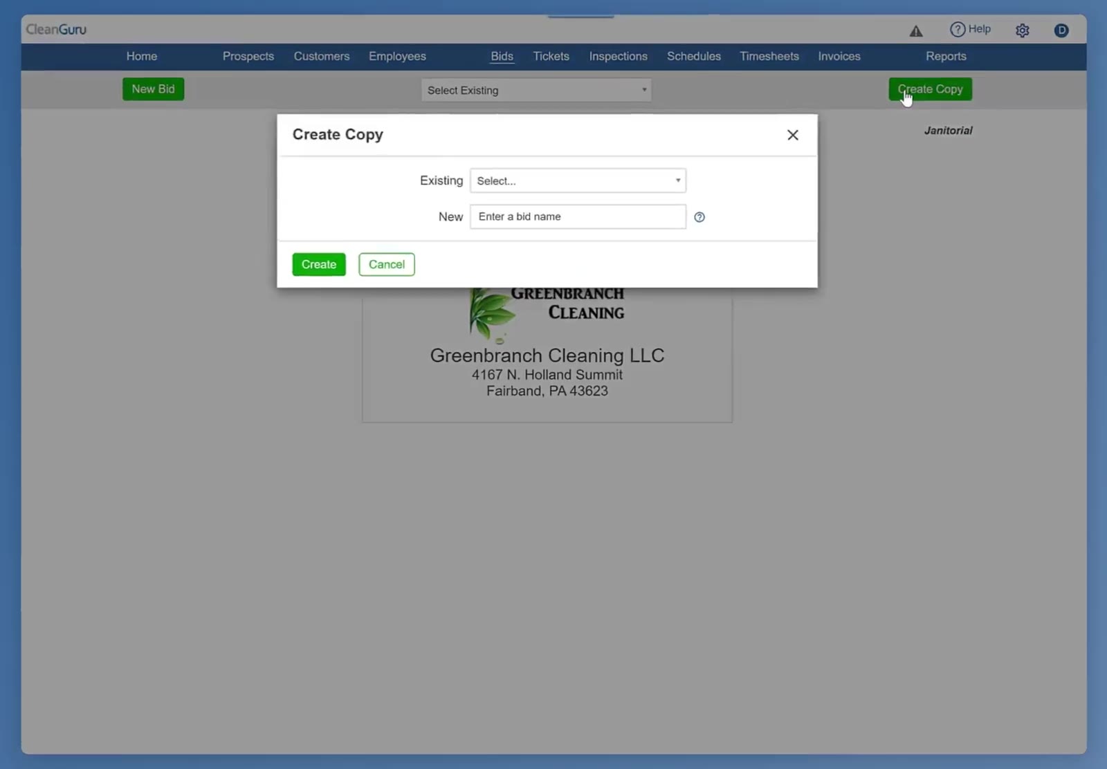 Create Copy asks for the bid you are copying and a name for the new one.